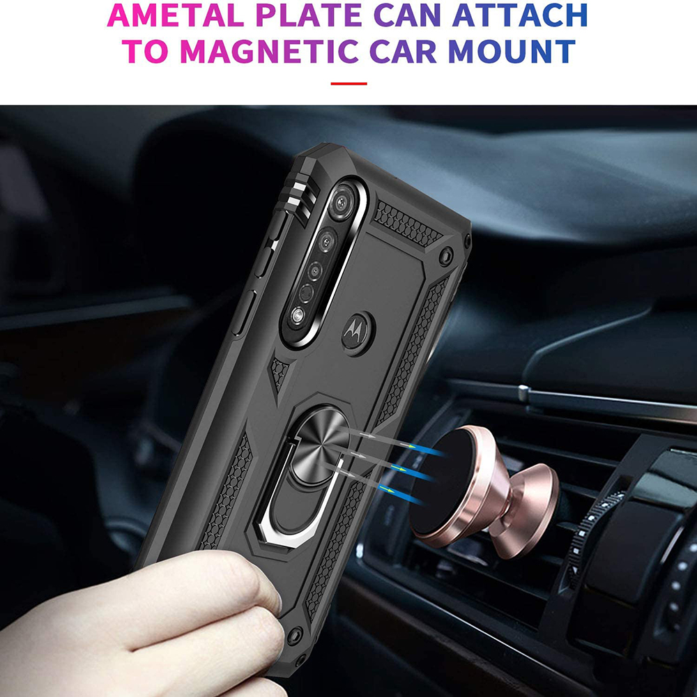 Protectores para celular  para Motorola  Moto G8 Plus Funda reforzada con anillo v2 Negro